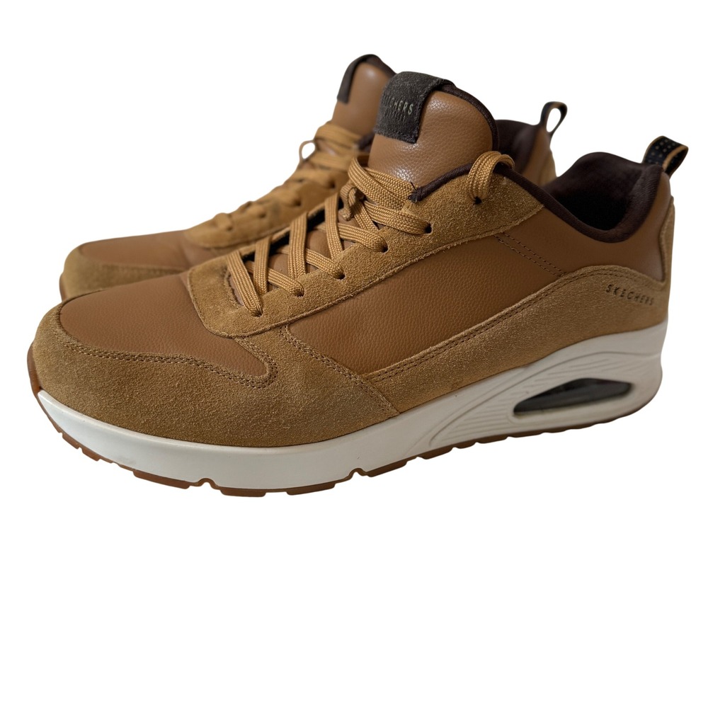 Skechers Mens Uno Stacre Wheat Brown Leather Suede Sneakers 52468W Wide Fit 12